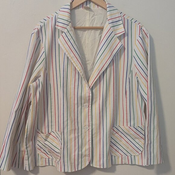 Vintage 80’s Rainbow Stripe Blazer Front Button Career Casual Pinstripe Pride - Picture 2 of 7